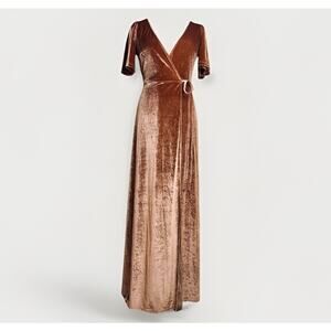 Baltic Born SM Meghan Velvet Maxi Wrap Dress Rose Gold Rust Flutter Sleeve Fairy